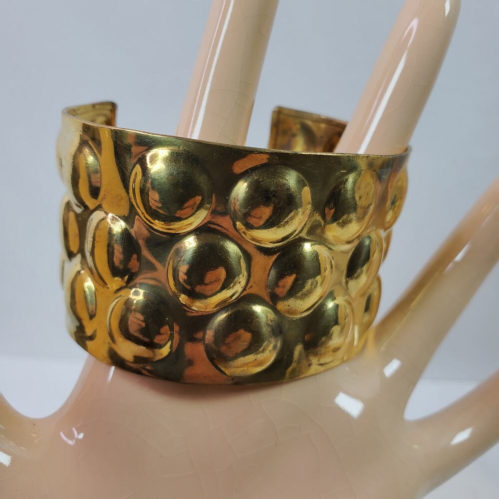Vintage Bubble Cuff Bracelet 1.5 Inch Wide Gold Tone NOT MARKED